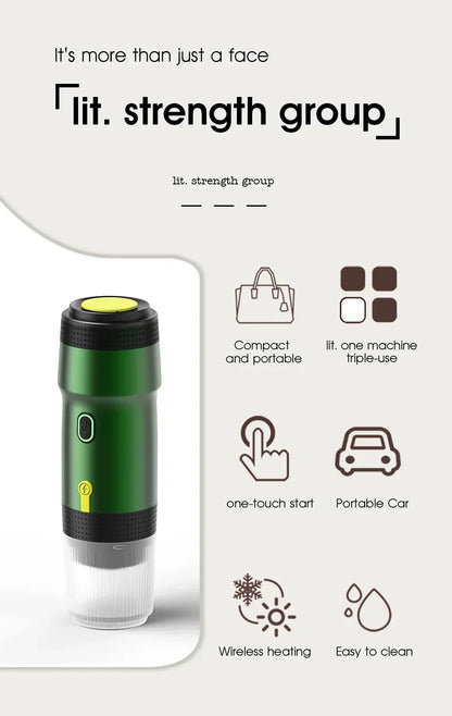 Electric Portable Coffee Machine Portable Italian Espresso Machine for Car & Home 3-in-1 Capsule Powder Travel Coffee Maker - AMULET RING STORE