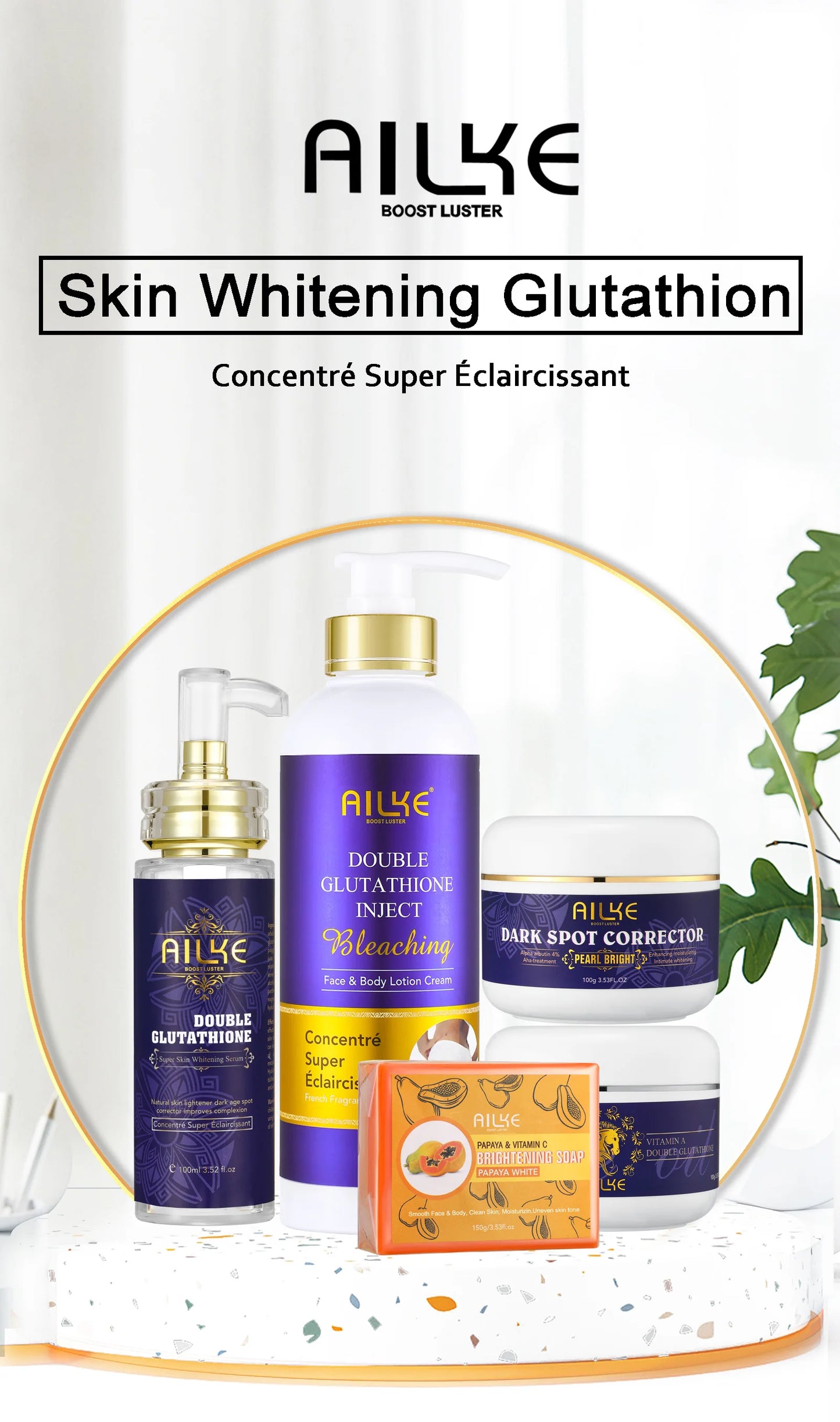 AILKE Glutathione 5-in-1 Women Skin Care Kit, With Body Lotion, Serum, Dark Spot Removal Cream, Body Cream, Brightening Soap - AMULET RING STORE