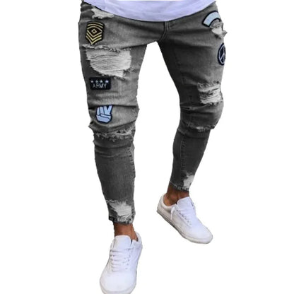 Ripped Jeans Men Stretch Skinny Grey Blue Black Hip Hop Denim Trousers Streetwear Casual Slim Fit Jeans for Men Jogging jean