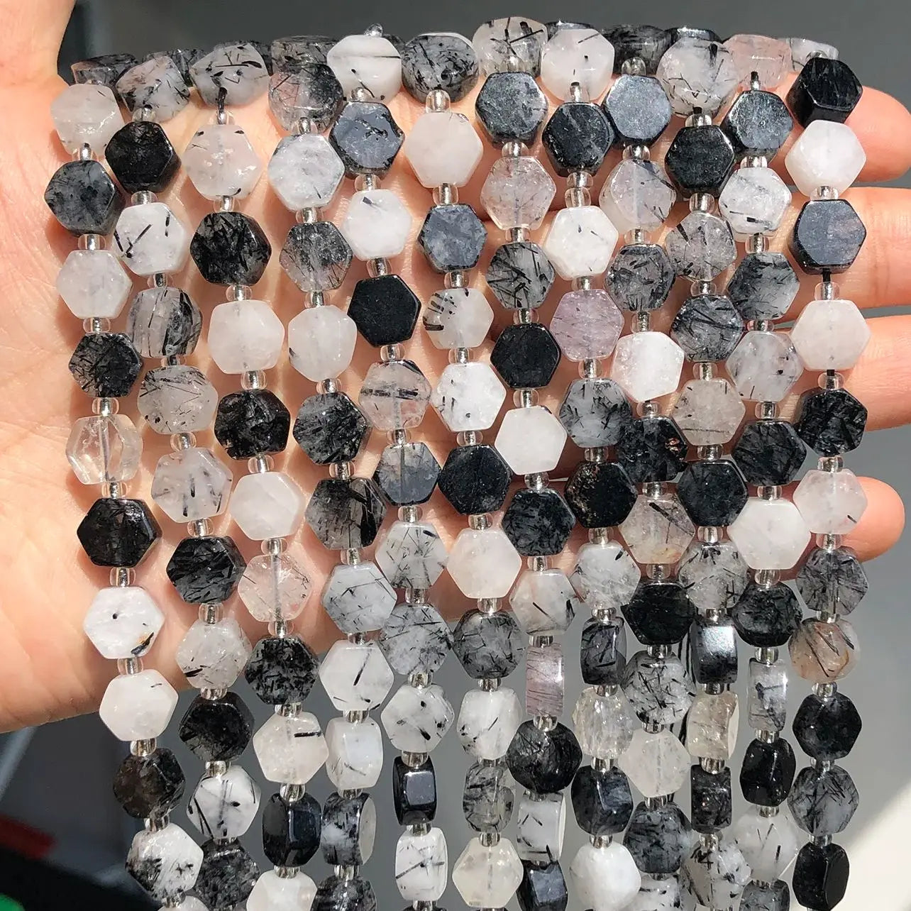 8.5x9.5mm Natural Hexagon Stone Beads Faceted Amazonite Quartz Jade Loose Spacer Beads for Jewelry Making DIY Bracelet Pendant - AMULET RING STORE