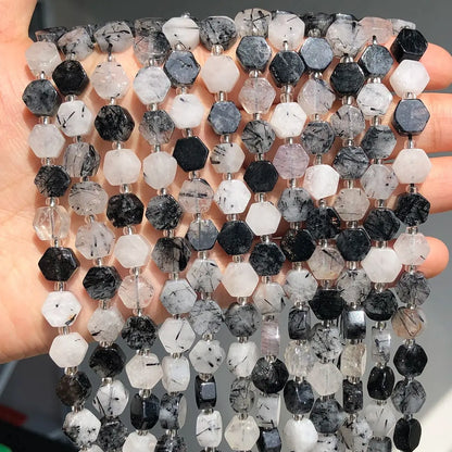 8.5x9.5mm Natural Hexagon Stone Beads Faceted Amazonite Quartz Jade Loose Spacer Beads for Jewelry Making DIY Bracelet Pendant - AMULET RING STORE