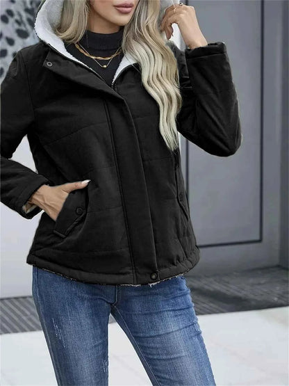 Women Autumn Winter Padded Coat Zip Up Long Sleeve Korean Hooded Jacket Fashion Solid Warm Clothes Casual Outfit Coats Street