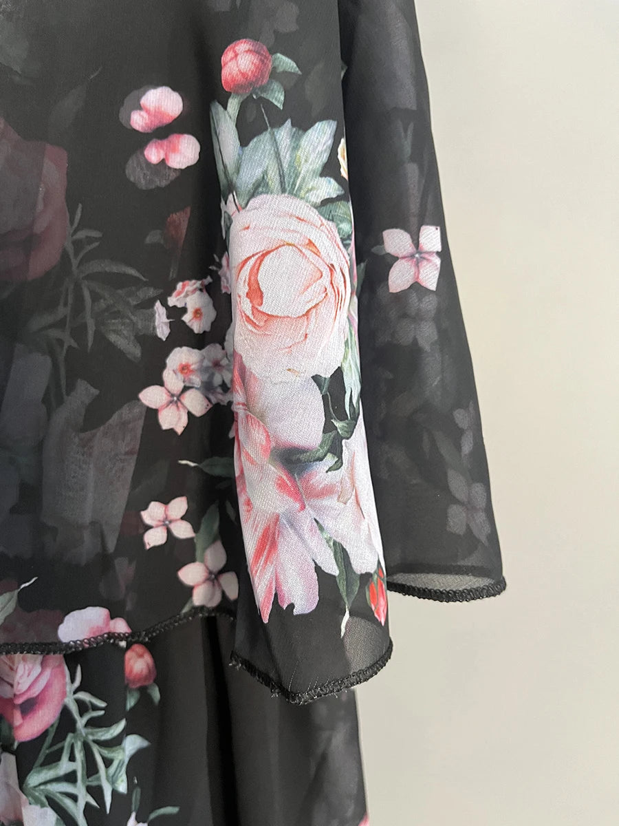 Woman Floral Print Dress Summer Spaghetti Strap Off Shoulder Sleeveless Dresses Holiday A-Line Mesh Fabric Party Dress Vestidos - AMULET RING STORE