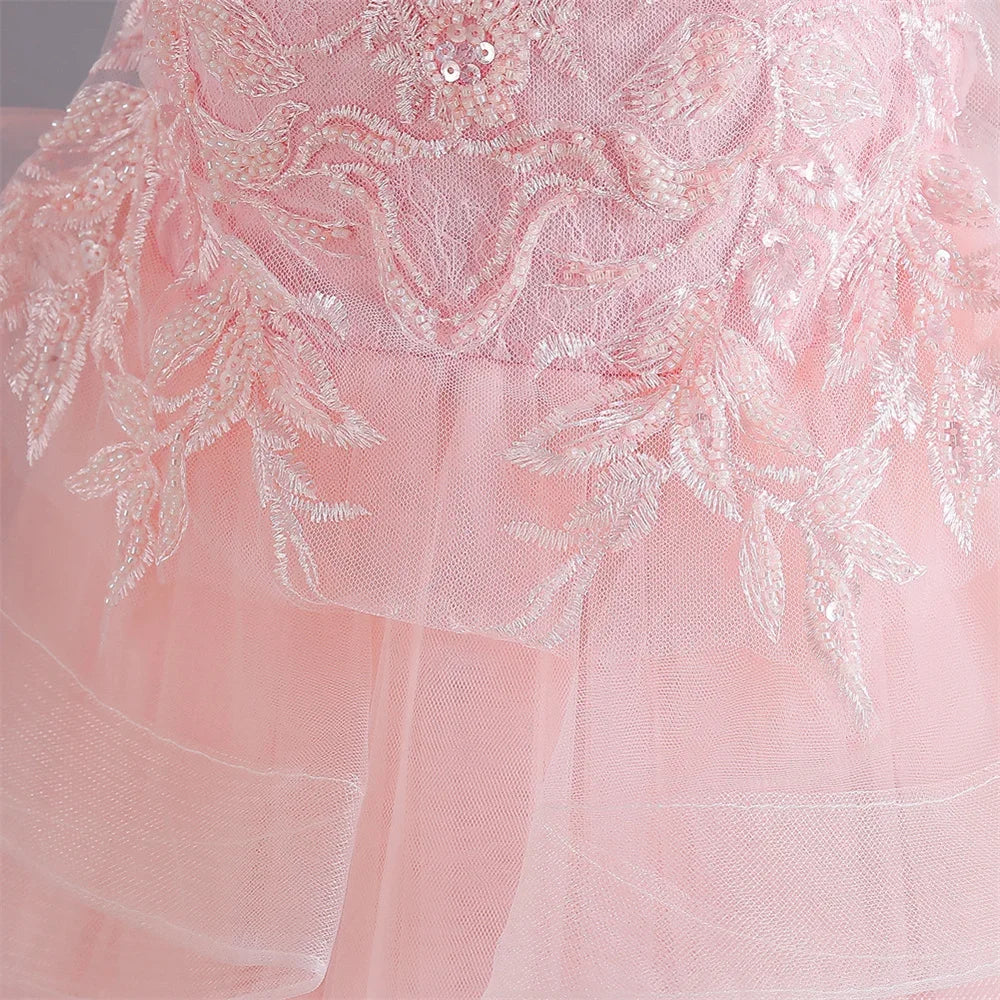 Lovely Yellow Flower Girl Dress Baby First Communion Gowns Wedding Thin Length Bow Belt Kids Birthday Gift Ball Party Clothing