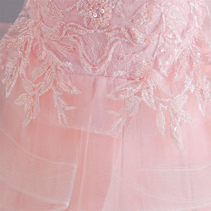 Lovely Yellow Flower Girl Dress Baby First Communion Gowns Wedding Thin Length Bow Belt Kids Birthday Gift Ball Party Clothing