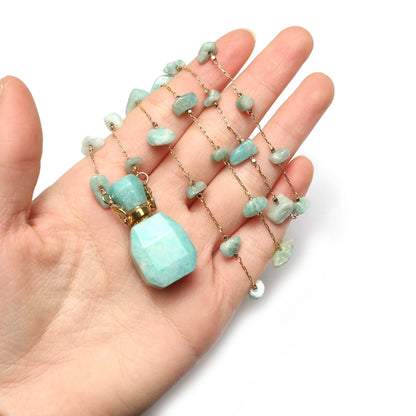 Natural Amethysts Perfume Bottle Pendant Necklace Pearl Chains Essential Oil Diffuser Agates Pendant Necklace For Women Jewerly - AMULET RING STORE