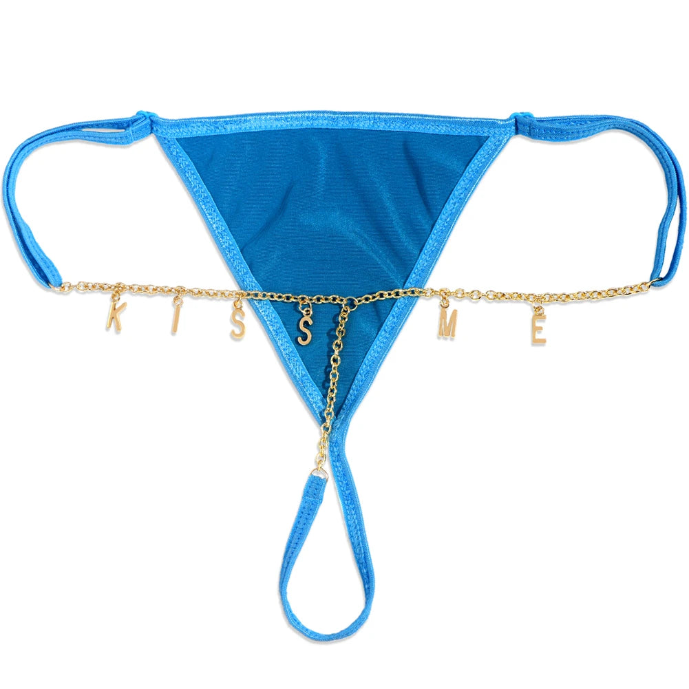 Customize Letter Name Thong Sexy Women Tanga Panties Metal Waist Body Chain G-String Big Butt Briefs Personalized Underwear Gift - AMULET RING STORE