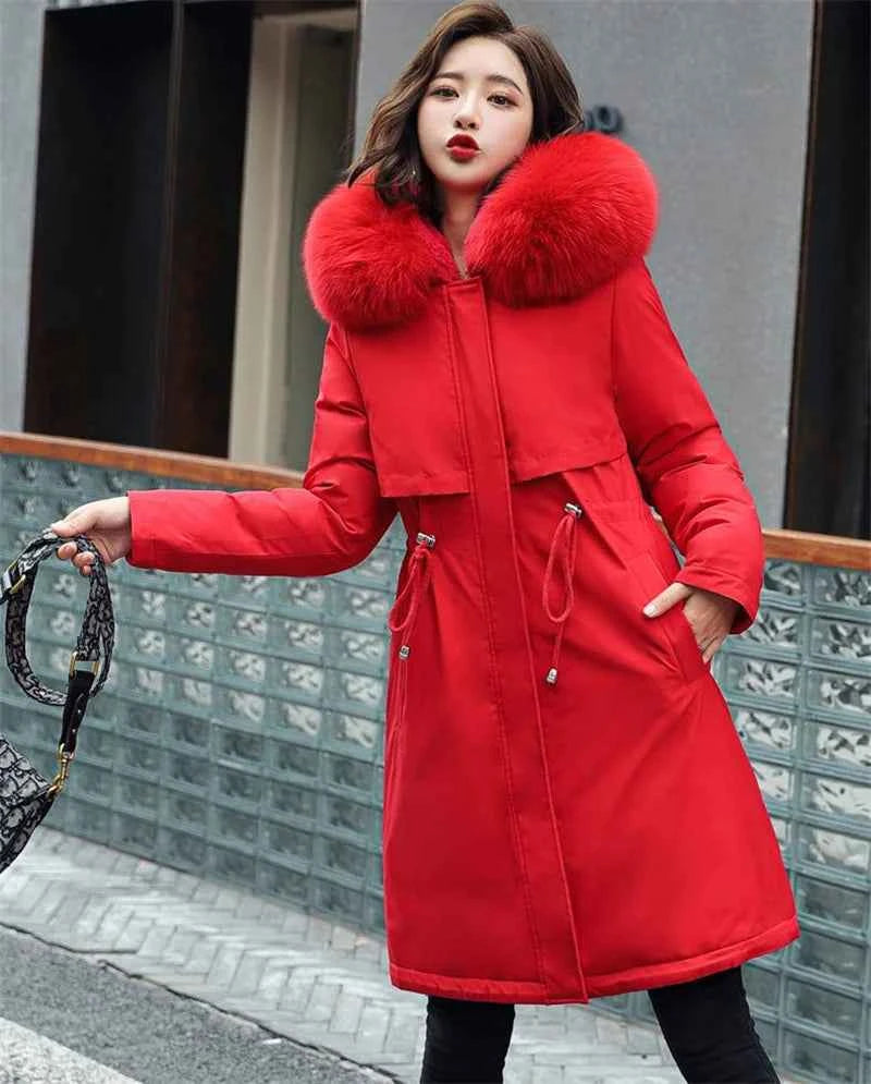 Winter Jacket 2025 New Women Parka Clothes Long Coat Wool Liner Hooded Jacket Fur Collar Thick Warm Snow Wear Padded Parka 6XL