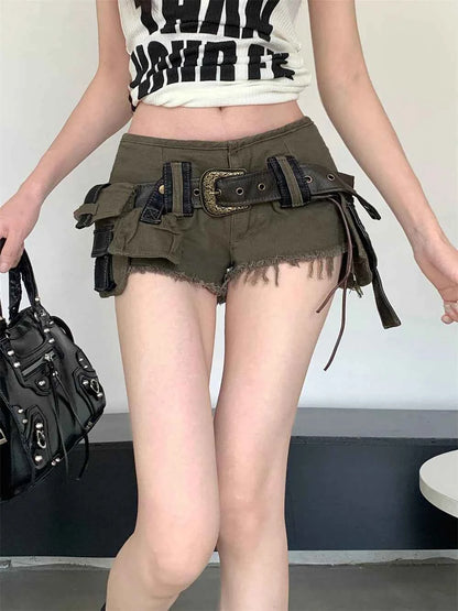 Summer Women Goblin Core Abi Y2k Streetwear Gyaru Cargo Denim Shorts Japanese Harajuku Jean Hot Pants Grunge Kpop Cyber Punk