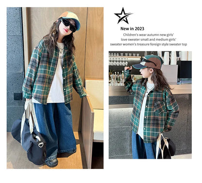 2025 Spring Girls Plaid Shirt Comfort Fashion Teen Kids Tops Clothes Casual All-match Long Sleeve Children Blouse 10 12 13 Years