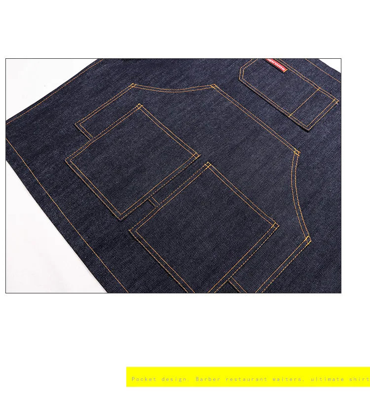 Hairstylist Denim Apron With Wide Shoulder Straps Comfortable Workwear Casual Fashionable Stain Resistant Men and Women Apron - AMULET RING STORE