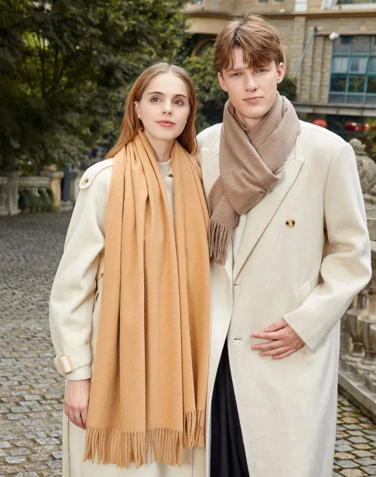 Classic Simple Solid Wool Blend Scarf Women Men Fall Winter High Quality Woolen Shawl Thick Warm Tassel Muffler Female Male Wrap