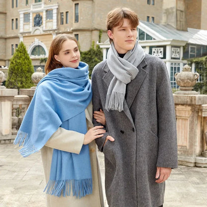 Classic Simple Solid Wool Blend Scarf Women Men Fall Winter High Quality Woolen Shawl Thick Warm Tassel Muffler Female Male Wrap
