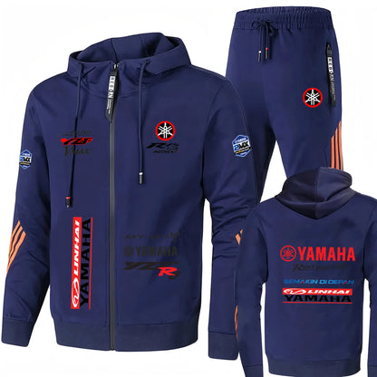 YAMAHA Motorcycle Logo Men's Two Piece Clothes and Pants Set for Morning Running, Sports and Leisure, Outdoor Fishing, Windproof
