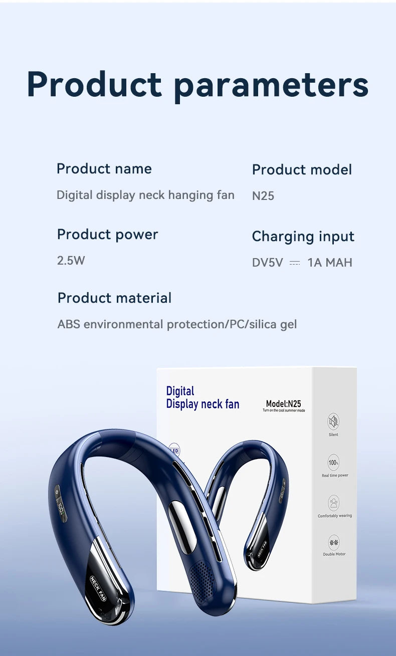 Portable Neck Fan 10000mAh Mini Bladeless Silent Neckband Fan USB Rechargeable 3 Speeds Mute Wireless Electric Neck Cooler Fans