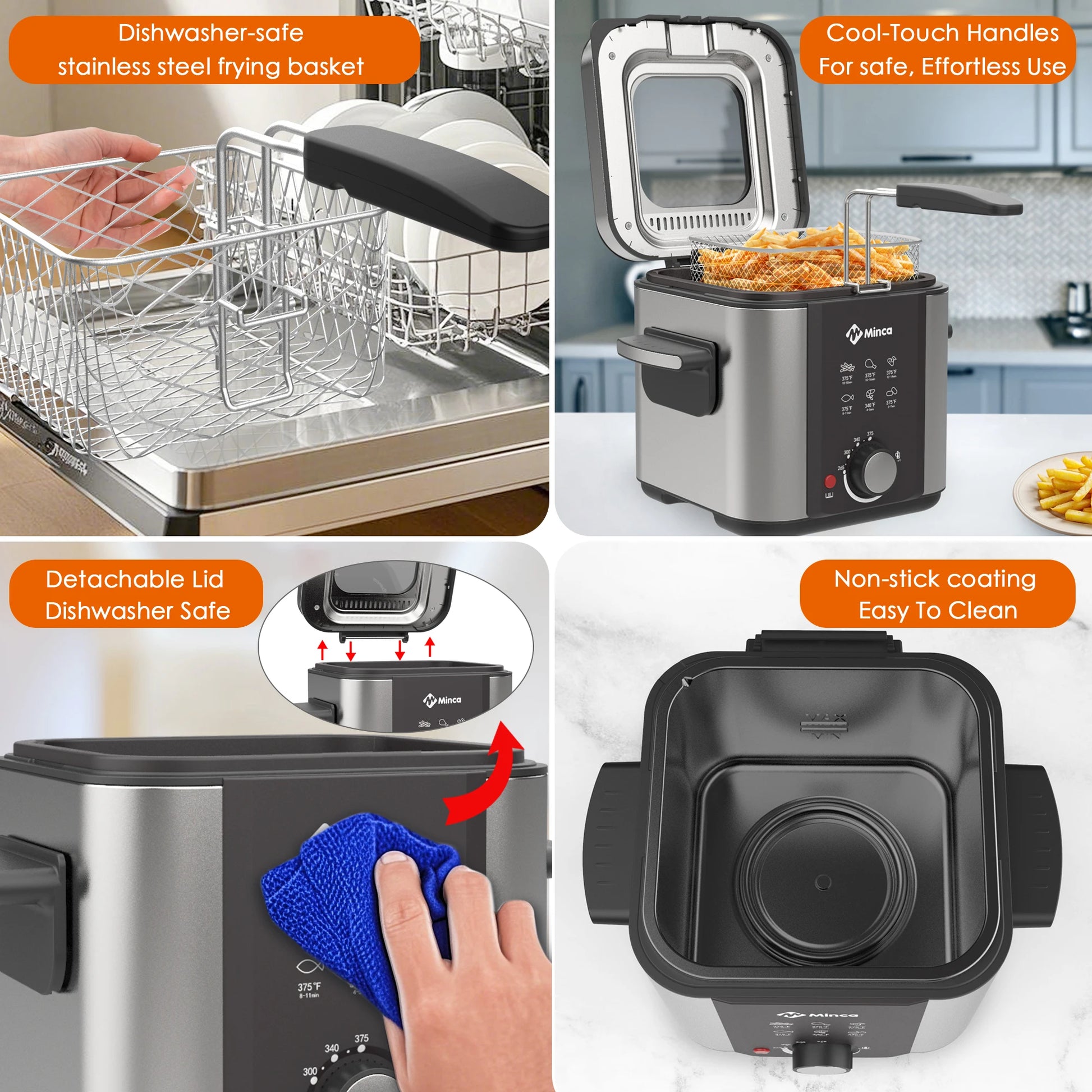 Minca 1.5L Electric Deep Fryer with Viewing Window, Adjustable Temp, Removable Basket, Stainless Steel Body & Cool-Touch Handle - AMULET RING STORE