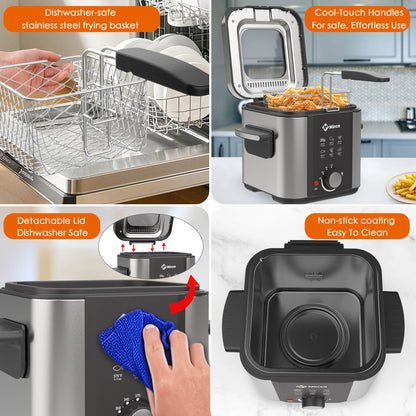 Minca 1.5L Electric Deep Fryer with Viewing Window, Adjustable Temp, Removable Basket, Stainless Steel Body & Cool-Touch Handle - AMULET RING STORE