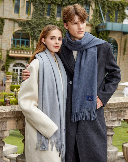 Classic Simple Solid Wool Blend Scarf Women Men Fall Winter High Quality Woolen Shawl Thick Warm Tassel Muffler Female Male Wrap