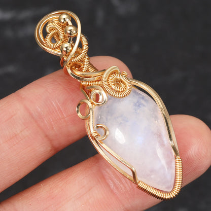 Labradorite Rainbow Moonstone Gemstone Pendant Copper Wire Wrapped Labradorite Jewelry Labradorite Necklace With Chain and Box