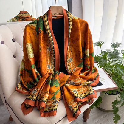 Latest Spring High Quality Soft Silk Scarf Women Ladies Elegant Print Scarf Fashion Shawl Beach sun Protection Designer Scarf