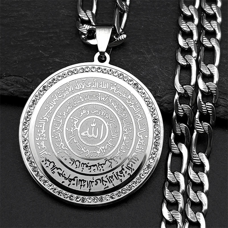 Allah Quran Arabic Letter Rhinestones Necklaces Women Men Stainless Steel Gold Color Islam Muslim Necklace Men Chains Jewelry