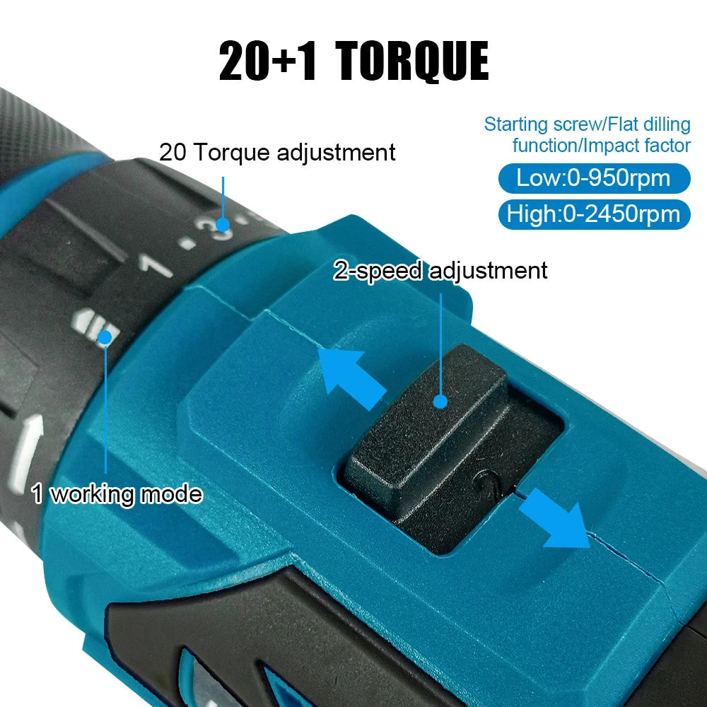 Kamolee 10mm Cordless Electric Impact Drill Electric Screwdriver Home DIY Power Tools For Makita 18V Battery - AMULET RING STORE