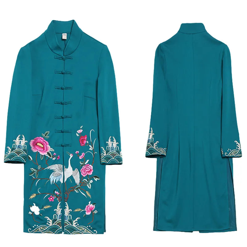 Chinese Styles Vintage Women Hanfu Midi Qipao Two Pieces China Traditional Clothing Pants Set Tang Suit Robe Orientale Clothes