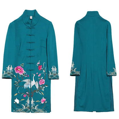 Chinese Styles Vintage Women Hanfu Midi Qipao Two Pieces China Traditional Clothing Pants Set Tang Suit Robe Orientale Clothes