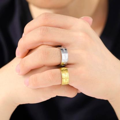 Jeshayuan Quran Rings Muslim Islamic Halal Ring Arabic God Stainless Steel 8mm Wide Religious Allah Ring For Men