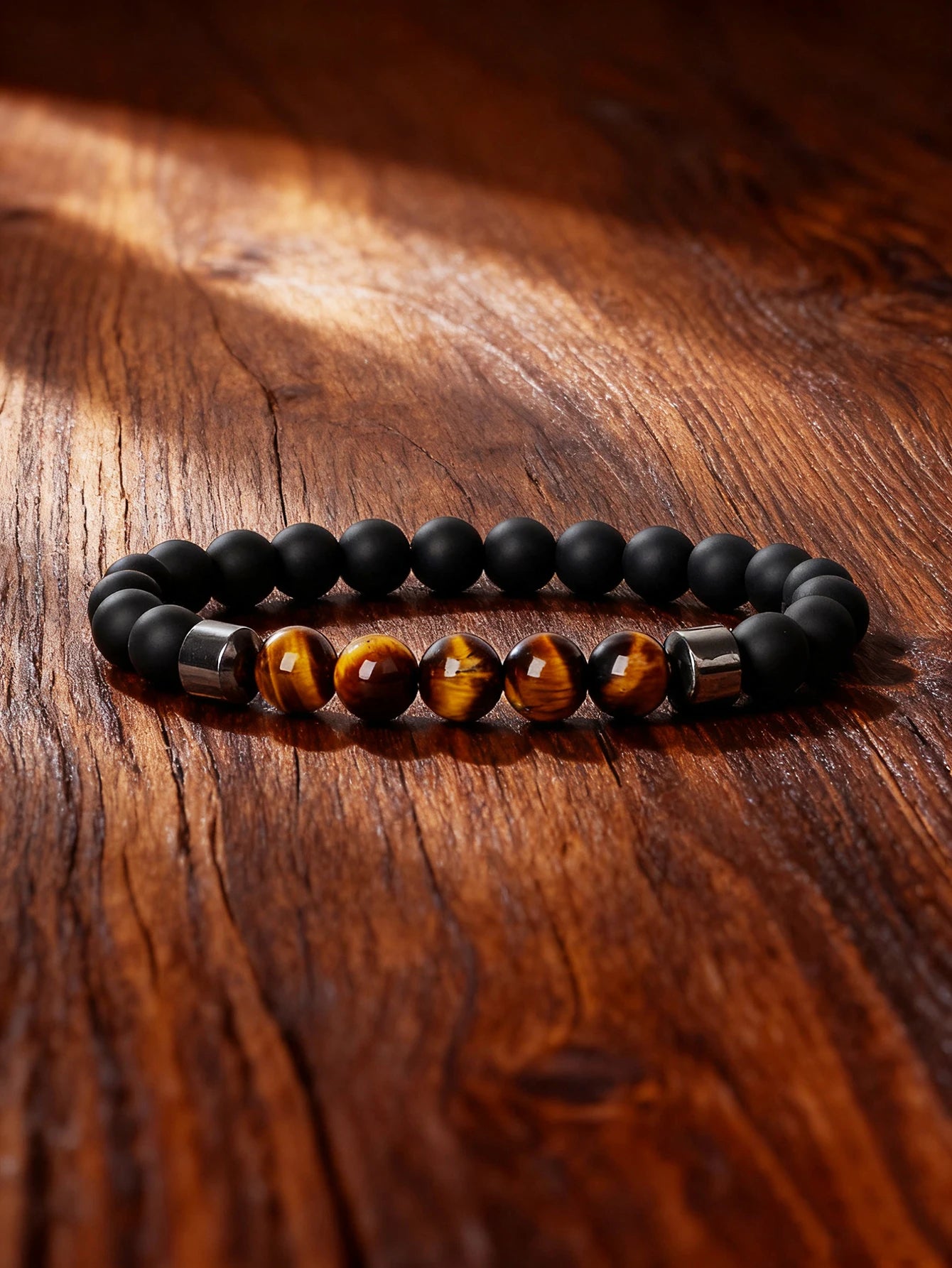 Hematite & Red Tiger's Eye Bracelet Men Natural Stone Cylinder Bead for Energy Protection Reiki Charm Courage Jewelry Women Gift