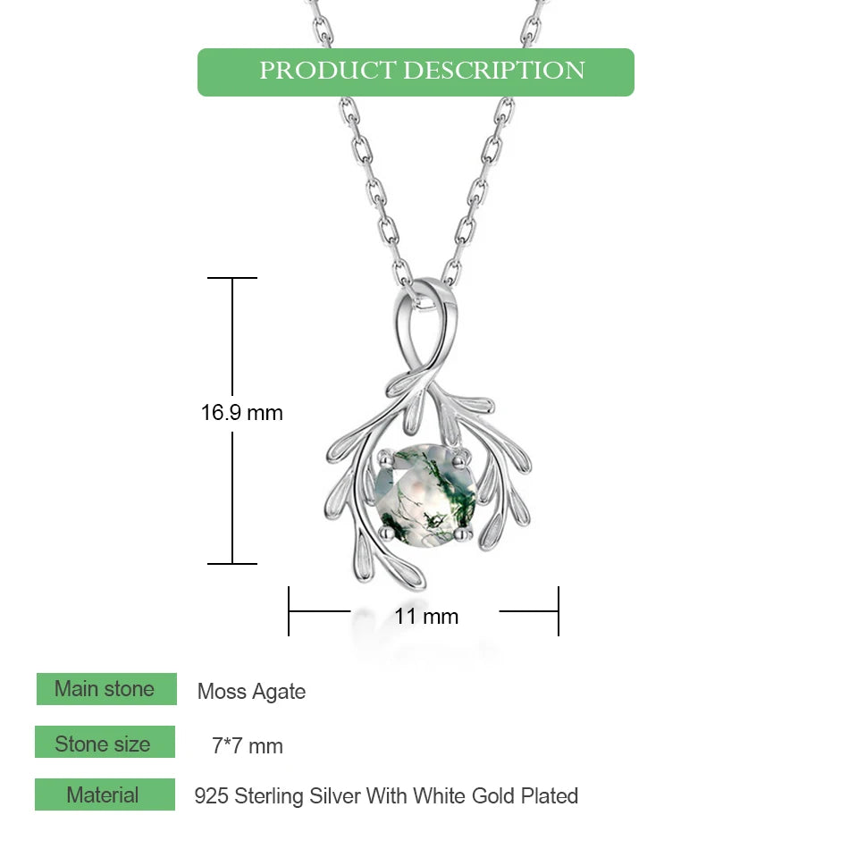 WES 100% 925 Silver Natural Unique Boho Moss Agate Pendant Necklace for Woman Earth Day Forest Jewelry Engagement Gift Wholesale - AMULET RING STORE
