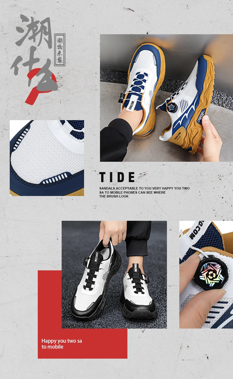 Men's Korean breathable casual sports shoes four season new soft soled Rotating shoelaces outdoor running shoes student sneakers - AMULET RING STORE