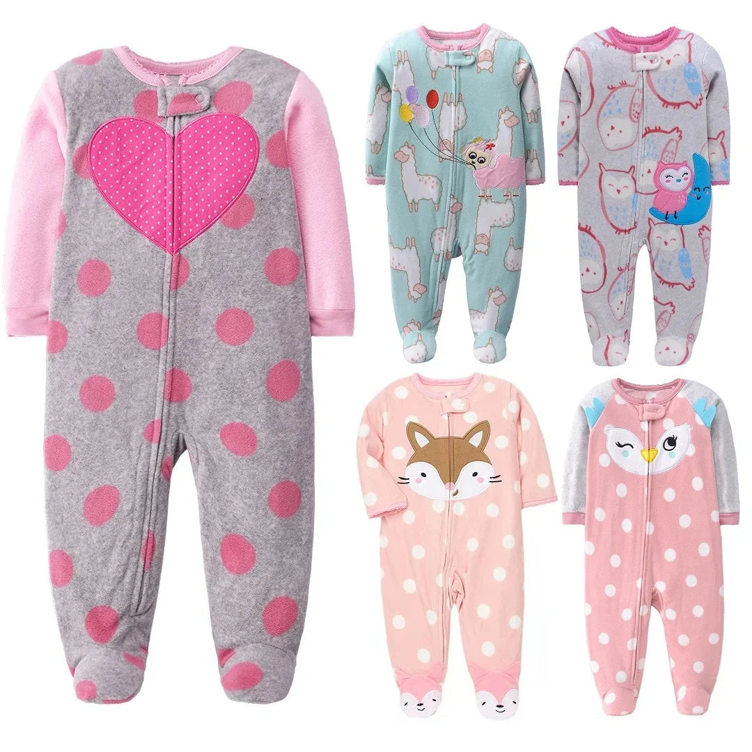 Newborn Infant Baby Girl Rompers 2024 Winter Autumn Warm Micro Fleece Animal Sleepsuit Animal Overall Babe Jumpsuits 0-12 Months - AMULET RING STORE