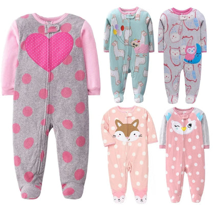 Newborn Infant Baby Girl Rompers 2024 Winter Autumn Warm Micro Fleece Animal Sleepsuit Animal Overall Babe Jumpsuits 0-12 Months - AMULET RING STORE