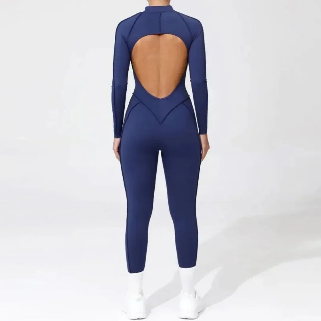 Seamless Yoga Jumpsuit Sports Fitness Backless Tight Zipper Long-sleeved One-Piece Workout Clothes Gym Leggings Sportswear