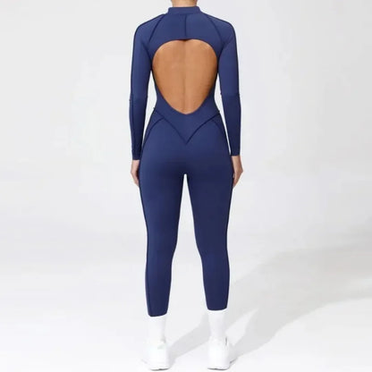 Seamless Yoga Jumpsuit Sports Fitness Backless Tight Zipper Long-sleeved One-Piece Workout Clothes Gym Leggings Sportswear