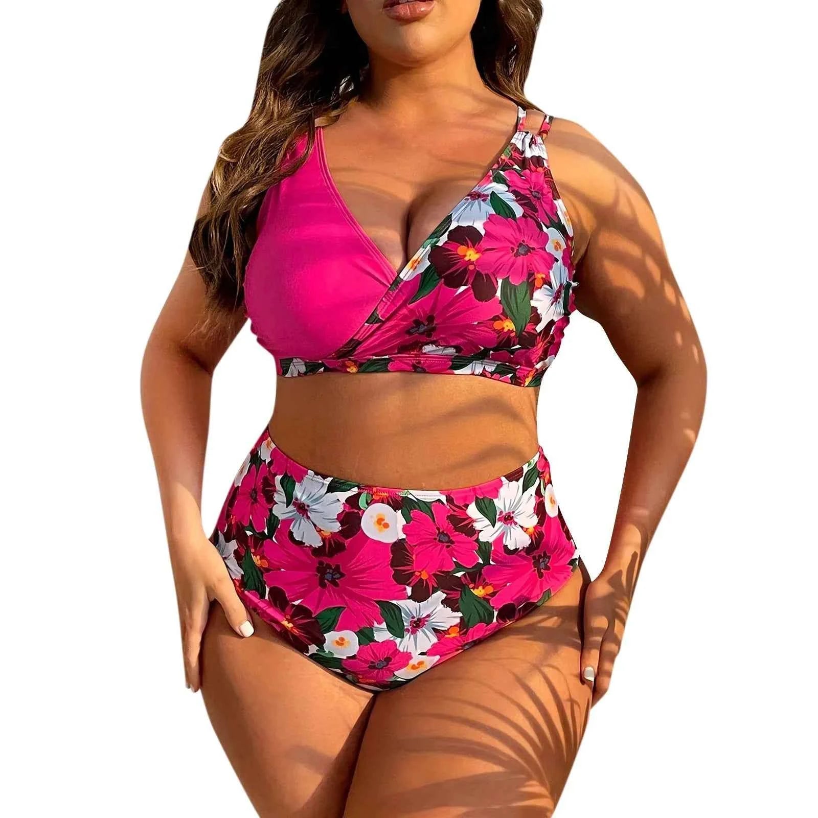 2024 New Plus Size Bikini Sets For Women Swimsuit Large Bathing Suits Two-Piece High Waist Push Up Bikini Set Sexy Separate