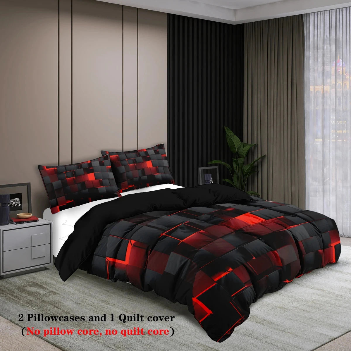 3pcs Duvet Cover Set, Red Transparent Grid Visual Effects Print, Soft, Comfortable and Breathable, Bedding Set for Bedroom,Hotel - AMULET RING STORE