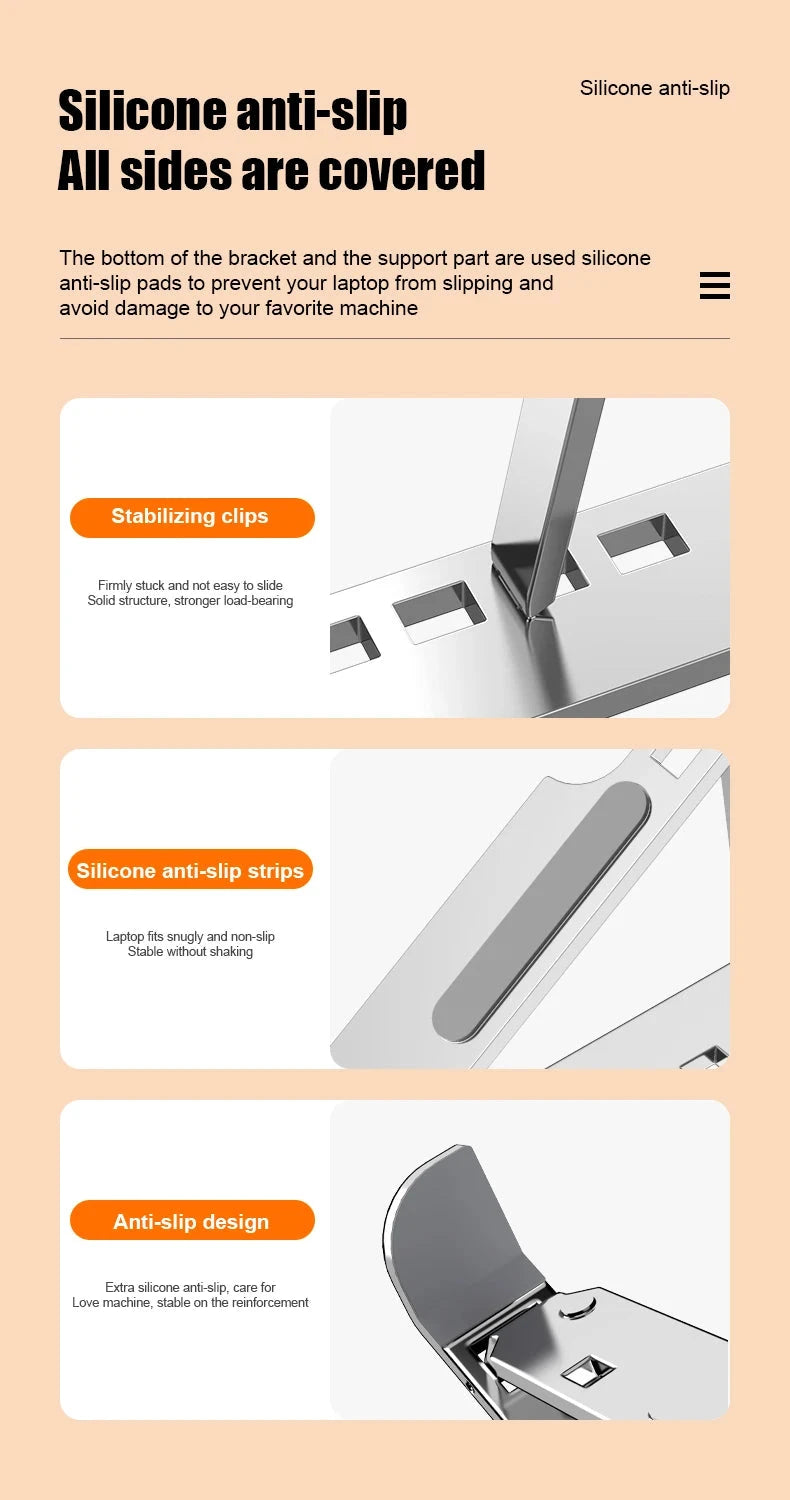 Aluminum Alloy Laptop Holder Stand Adjustable Foldable Portable for Notebook Computer Bracket Lifting Cooling Holder Non-slip - AMULET RING STORE