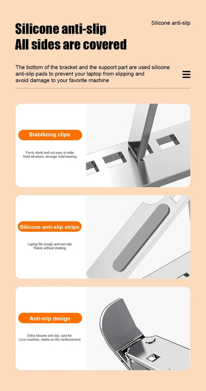 Aluminum Alloy Laptop Holder Stand Adjustable Foldable Portable for Notebook Computer Bracket Lifting Cooling Holder Non-slip - AMULET RING STORE