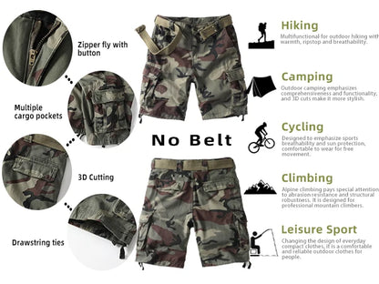 Men's Camo Cargo Shorts for Men Cotton Casual Outdoor Work Relaxed Fit Shorts with Multi-Pockets (no belt)
