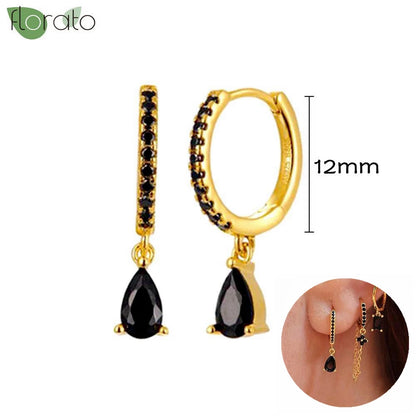 925 Sterling Silver Needle Fashion Round Pendant Small Earrings Luxury Gold Hoop Earrings for Women Premium Black Jewelry Gifts - AMULET RING STORE