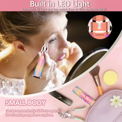 2 In1 Electric Eyebrow Trimmer Painless Eye Brow Mini Shaver Razors Portable Facial Hair Remover Women Built-in LED Light - AMULET RING STORE