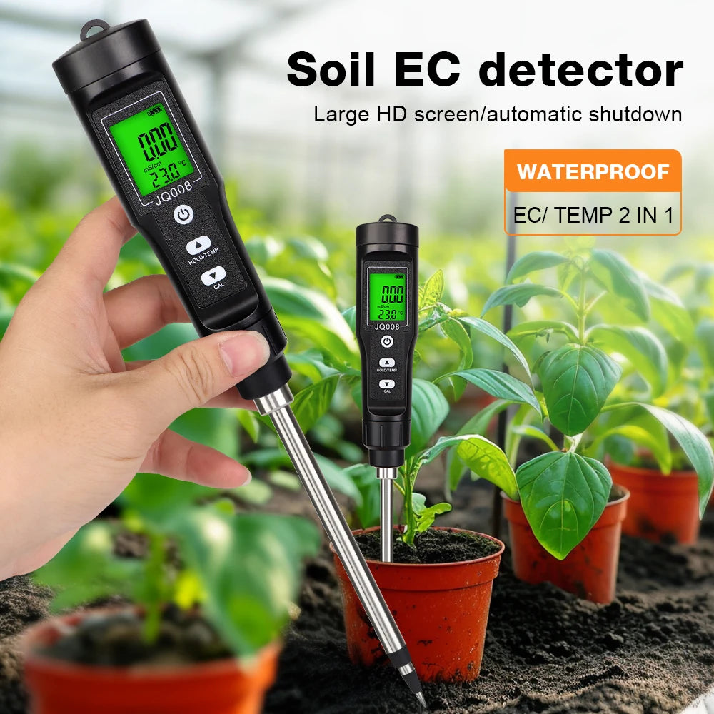 2 In 1 Soil EC Meter Handheld Digital Soil Tester Multifunction EC Temp Detector Backlit Soil EC Analyzer for Garden Greenhouse - AMULET RING STORE
