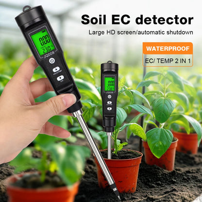 2 In 1 Soil EC Meter Handheld Digital Soil Tester Multifunction EC Temp Detector Backlit Soil EC Analyzer for Garden Greenhouse - AMULET RING STORE