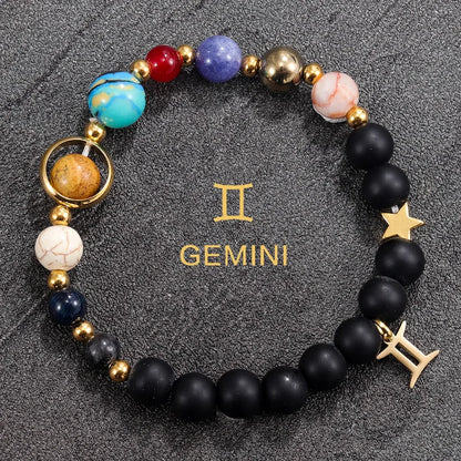 Cosmic Galaxy Solar System Bracelet for Women Men Natural Stone Beads 12 Constellations Bracelet Adjustable Bangle Jewelry Gifts