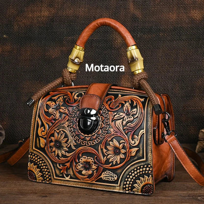 Motaora New Embossed Shoulder Bag For Women's 2025 Vintage Handmade Handbag Female PU Leather Big Capacity Crossbody Bags Purse