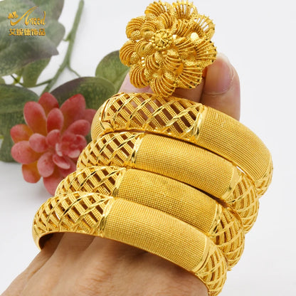 ANIID Women Charm Bracelet Bangle 24K Gold Color Jewelry Dubai Flower Bangle Brand African Designer Ethiopian Hawaiian Jewelry - AMULET RING STORE