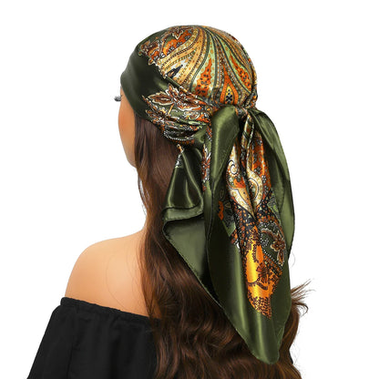 Head Scarf Women Luxury Brand Square 90*90cm Silk Foulard Satin Bandana Cheveux Soft Neckerchief Hijab Hair Scarves For Ladies - AMULET RING STORE