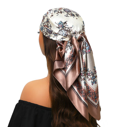 Head Scarf Women Luxury Brand Square 90*90cm Silk Foulard Satin Bandana Cheveux Soft Neckerchief Hijab Hair Scarves For Ladies - AMULET RING STORE